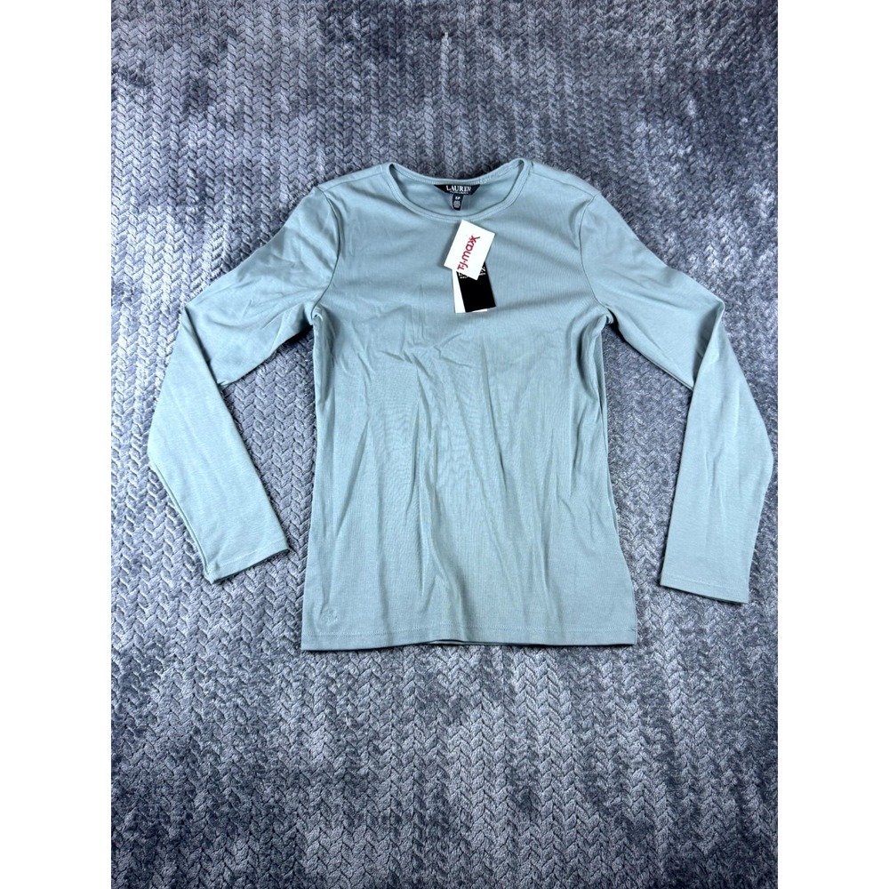 Lauren Ralph Lauren Shirt Womens Small Green Ribbed Knit Crew Neck Long Sleeve